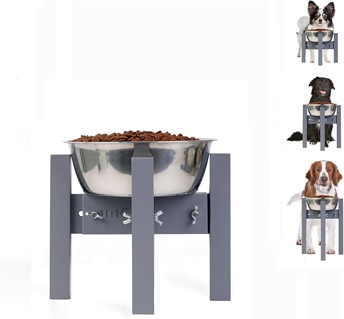 Elevated Dog Bowl Stand,Adjustable Dog Food Stand for 6”-8” Bowls,Single DogBowl Holder 7” Tall for Cats and Small Dogs Grey