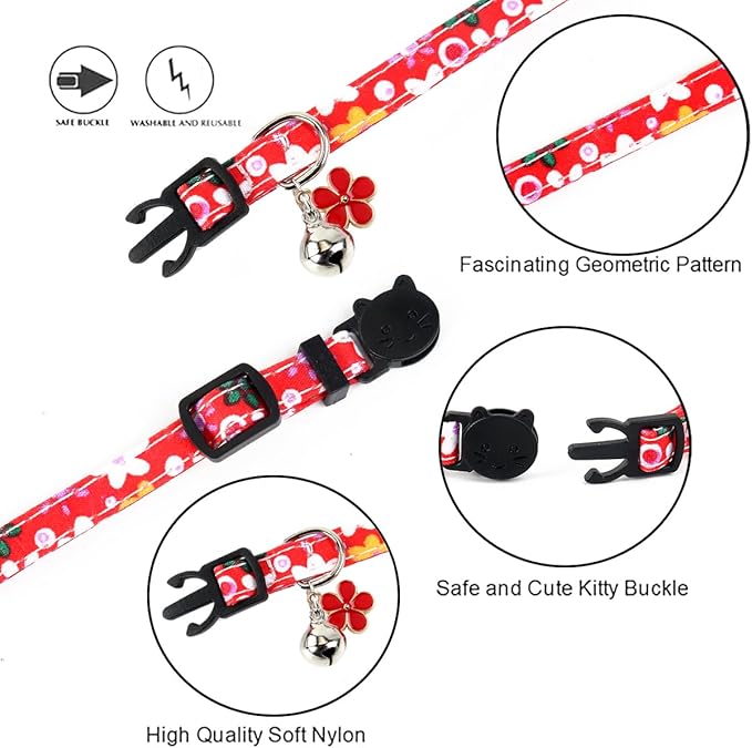 SuperBuddy Cat Collars Breakaway with Bell - 4 Pack Cat Safety Collars for Boys & Girls - Safety Buckle Kitten Collar for Pet Supplies,Stuff,Accessories