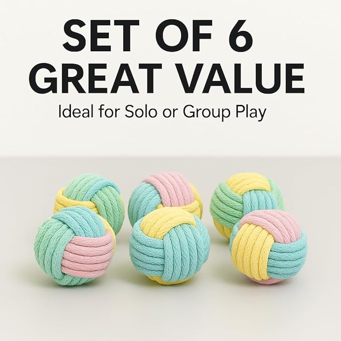 Zasle Cat Chew Balls – 6-Pack Rope Cat Toys with Crinkle Sound, Soft and Durable, for Indoor Cats, Kittens, Teeth & Gum Health