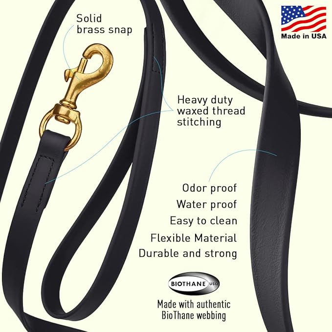 Viper K9 Biothane Working Dog Leash Waterproof Lead for Tracking Training Schutzhund Dog Sport & Search - Odor-Proof Long Line with Solid Brass Snap for Puppy Medium and Large 3/4" x 6ft Black