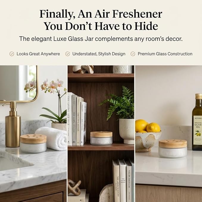 Azuna Air Freshener & Odor Eliminator for Strong Odor | 2 Room Kit Includes (2) 8 oz. Empty Luxe Glass Jars & 12 oz | Refill with Tea Tree Essential Oil Gel | Amalfi Breeze | Last 60-90 Days