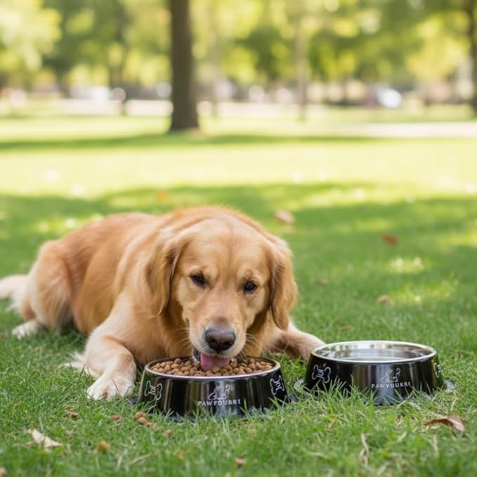 Pawpourri Printed Bowl 23.6 fl oz Anti-Skid Food and Water Dog Bowl|Stainless Steel Bowl for Dogs and Cats|Dog Water and Food Bowl|Dog Feeding Bowl (Black)