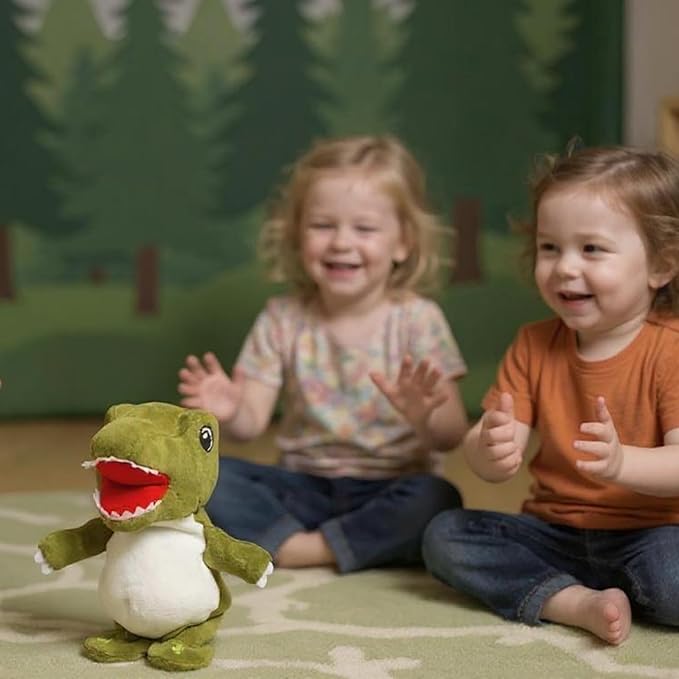 Easfan Talking Dinosaur Toy Repeats What You Say Stuffed Animal Walking Singing Musical Electric Interactive Educational Funny Animated Plush Toy Birthday for Kids Toddlers Green,8’’