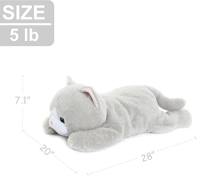 WEIGEDU Weighted Cat Stuffed Animal Plush Toy with Embroidered Eyes and Removable Weight Pack - 28 Inches, 5 lbs for Kids and Adults
