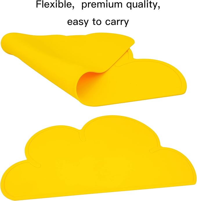DesignSter Pet Food Mats–Dog Cat Feeding Mat Top Grade Cloud Silicone Pad Anti-Slip Waterproof Anti-Slip Bowl Placemat (Yellow)