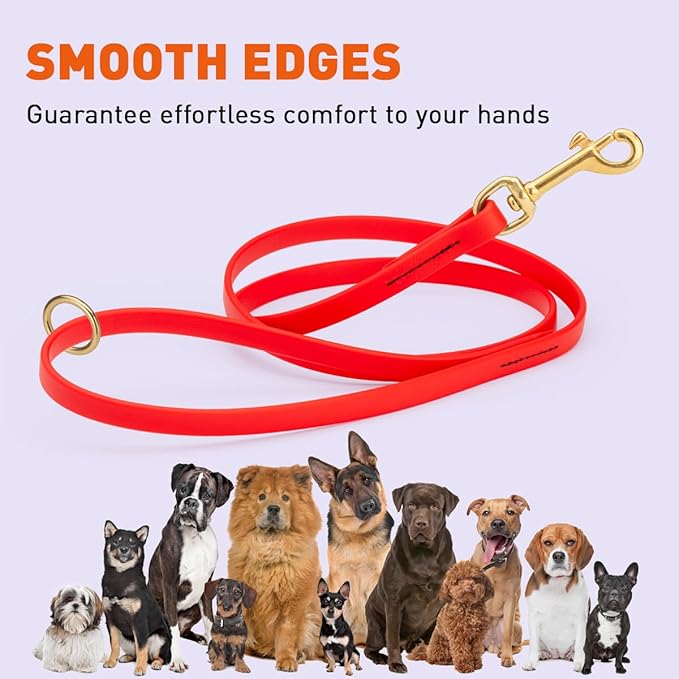 Viper Biothane K9 Working Dog Leash Waterproof Lead for Tracking Training Schutzhund Odor-Proof Long Line with Solid Brass Snap for Puppy Medium and Large Dogs 6ft, Cherry Red