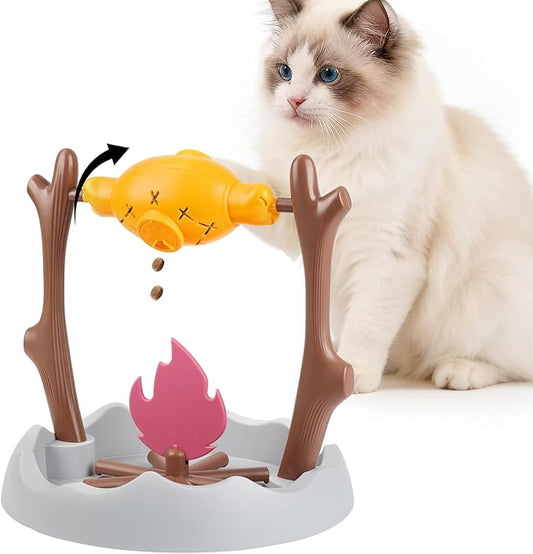 SZEE Cat Puzzle Feeder Toy, Cat Treat Dispenser Puzzle for Slower Eating Training, Keeps Pets Busy & Prevents Overeating, Includes Small Interactive Toys to Boost Appeal (Campfire-Roast Shape)