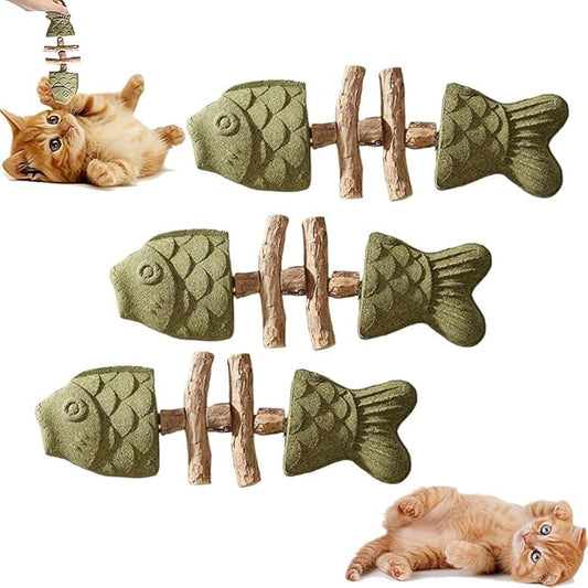 ZJUN 3 Pack Cat Chew - Fix Cat Dental Health, Catnip Toys for Indoor Cats, Natural Fishbone Cats Dental Toy, Durable Feline Tooth Care Tool, Kitten Teeth Cleaning Care Sticks, Catnip
