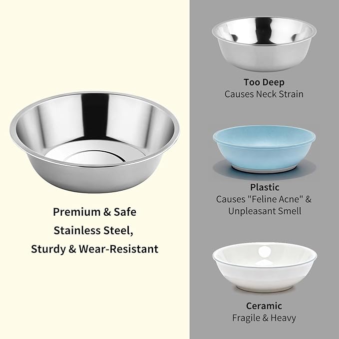 Tifanso 6PCS Stainless Steel Cat Bowls Dishes, 5.6” Metal Shallow Wide Whisker Friendly Cat Food Water Feeding Bowl, Kitten Plates, Basic Indoor Pet Food Tray, Dishwasher Safe