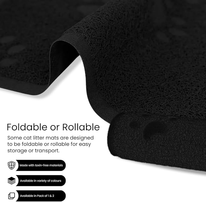 Andalus Jumbo Cat Litter Mat, Pack of 1 - Waterproof, Non-Slip & Easy to Clean Cat Litter Box Mat for Extra Efficient Pet Litter-Trapping, Black (47” X 35”)