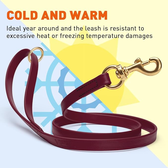 Viper Biothane K9 Working Dog Leash Waterproof Lead for Tracking Training Schutzhund Odor-Proof Long Line with Solid Brass Snap for Puppy Medium and Large Dogs 4ft, Merlot Burgundy