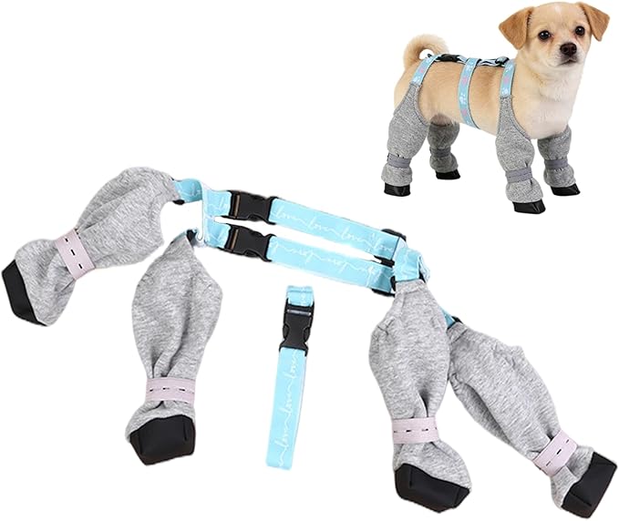 Dog Suspender Boots Waterproof Winter Snow Dog Boots with Harness Adjustable Non-Slip Protective Outdoor Walking Suspender Shoes for Puppies, M
