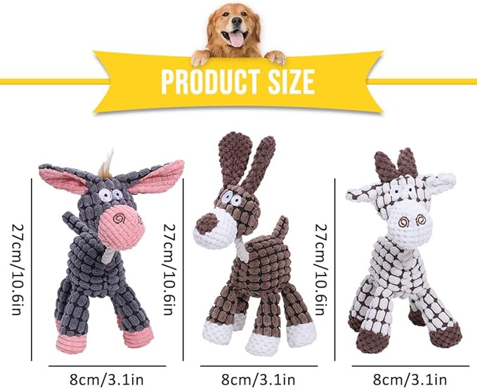Plush Squeak Pet Dog Toy, Plush Sound Toy Squeaky Toys, Interactive Stuffed Dogs Chew Toy Squeak Toy for Small Medium Large Dogs (Cow+Dog)