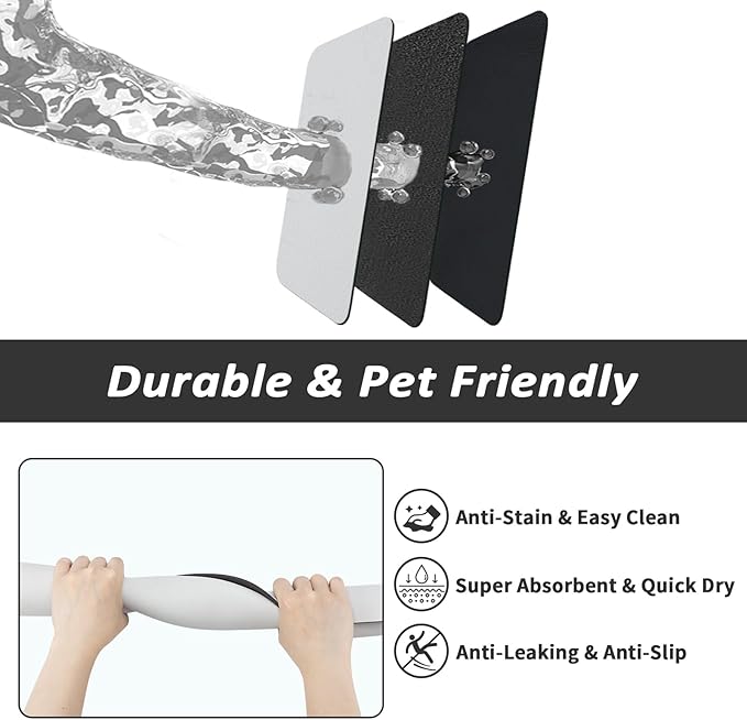 Dog Food Mat - Absorbent Cat Mat for Food and Water, No Stains Pet Feeding Bowl Mat, Easy to Clean Pet Placemats, Quick Dry Dog Water Dispenser Mat for Messy Drinkers | Light Grey 16"x 24"