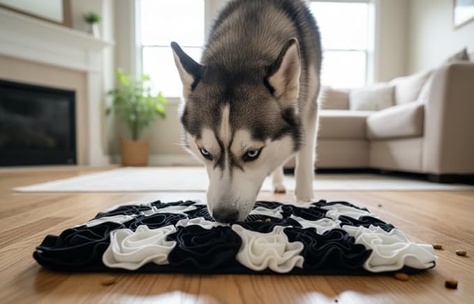Snuffle Mat,Black and White Chequered Rose Design,Large Size,60x40cm,Washable Anti Slip,Big Tough for Large Dog Feeding mat, Food Puzzles, Sniffing and Snuffle mat