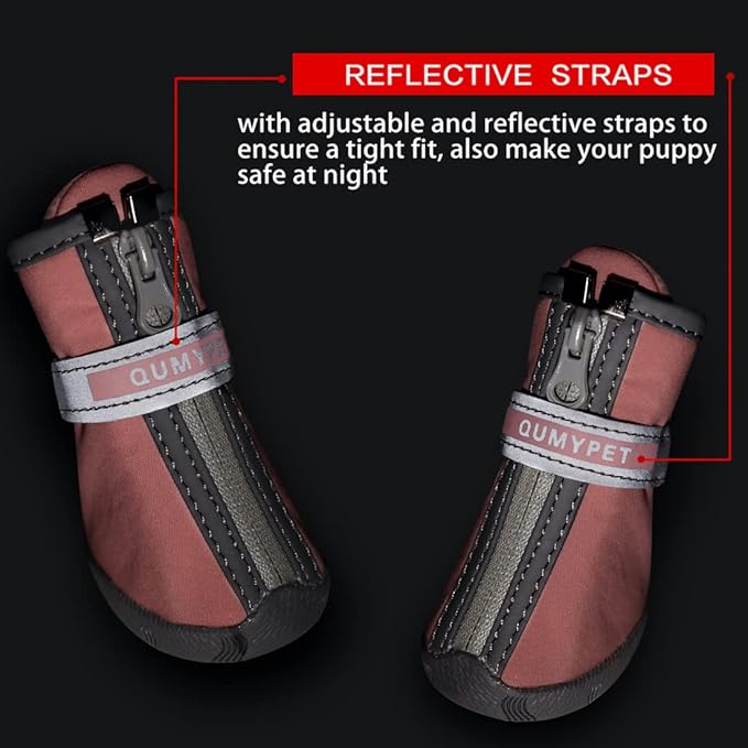 QUMY Dog Shoes for Small Dogs, Puppy Dog Boots & Paw Protectors for Winter Snowy Day, Summer Hot Pavement, Waterproof in Rainy Weather, Ourdoor Walking, Indoor Hardfloors Skid-Resistant Sole Pink 2