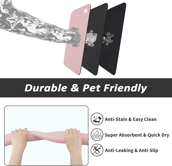 Dog Food Mat - Absorbent Cat Mat for Food and Water, No Stains Pet Feeding Bowl Mat, Easy to Clean Pet Placemats, Quick Dry Dog Water Dispenser Mat for Messy Drinkers | Paw Pink 12"x 19"