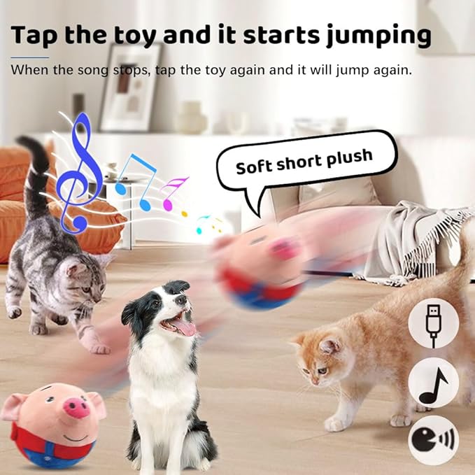 Active Moving Pet Plush Toy, 2024 Upgraded Active Moving Pet Plush Interactive Dog Toys, Talking Squeaky Moving Ball Toy, Washable Cartoon Pig Plush Sound Electronic Dog Toy (Hamster-3)