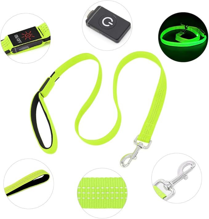 Illumifun LED Dog Leash, 4FT Reflective Light Up Dog Leash, Safety Flashing Dog Lead Light Glow in The Dark (Green Ⅲ)
