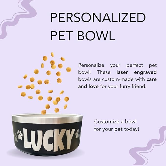 Heart + Paws and Name Dog Bowl - Engraved, Nonslip, Custom Dog Bowl, Custom, Stainless Steel, Engraved Pet Bowl, Feeding, Pet Supplies, Pet Food