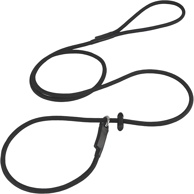 Slip Lead Dog Leash – Strong Nylon Training Rope with Spring-Loaded Adjustable Stopper – 5/16" x 4/5/6ft -No Pull Heavy Duty Leash for Small Medium Large Dogs (Black, 6 FT)