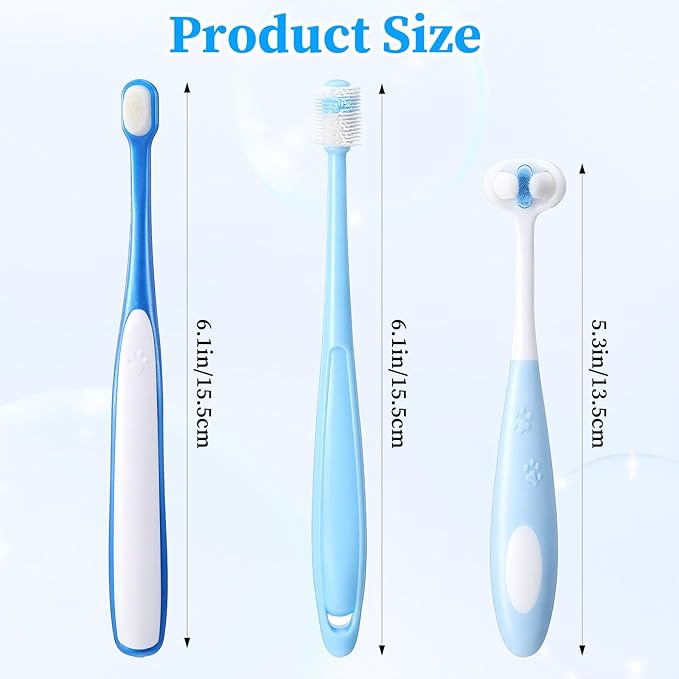 3 Pcs Small Dog Toothbrush Kit: Silicone 360 Pet Tooth Brushes for Dogs Cat, 3-Sided Dog Toothbrush Set of 3 Different Shapes PP+Nylon