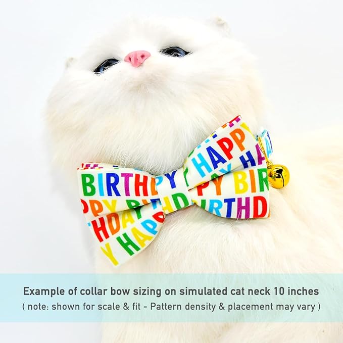 Happy Birthday Cat Breakaway Collar Bow Tie with Bell, Wedding/Birthday Cat Accessories
