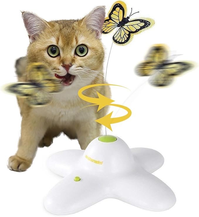 ALL FOR PAWS Interactive Butterfly Cat Toy, Automatic Cat Butterfly Wand Toys for Kitty, Electric Fluttering Butterfly Cat Teaser Toy for Indoor Cats