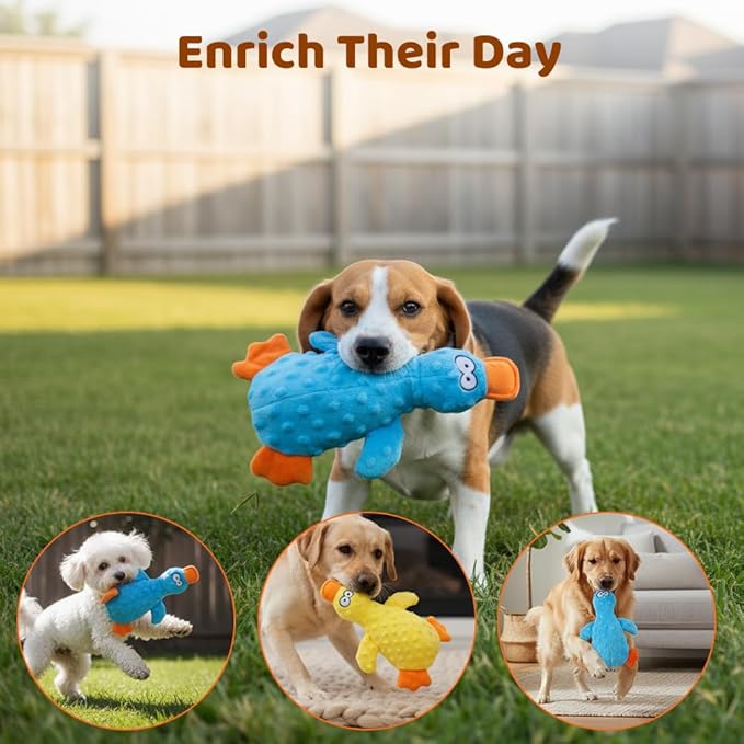 VLZLQ Duck Dog Toy, 2026 New Cute Yellow Stuffed Calming Duck Dog Toys with Soft Squeaker, Interactive Dog Toys for Aggressive Chewers (Green+Yellow)
