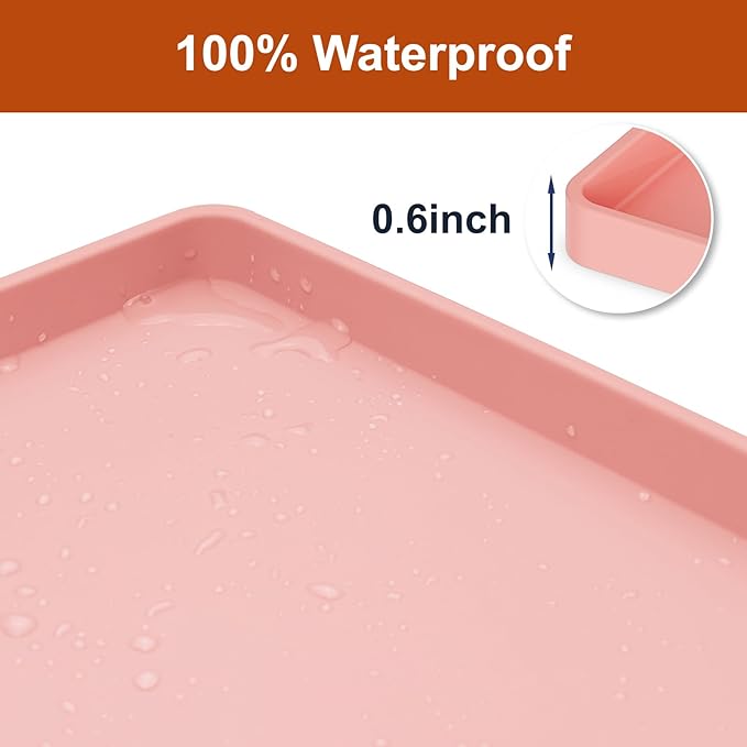 34" x 22" Extra Thick Waterproof Silicone Mat with Raised Edge, Under Sink Mat for Kitchen & Bathroom, Kitchen Cabinet Liner, Multi-Purpose for Storage & Protection, Pink