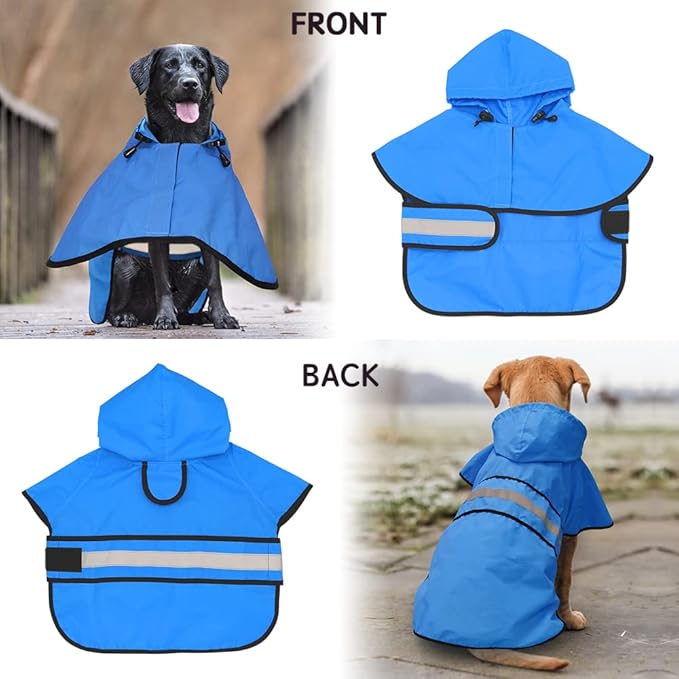 Candofly Sky Blue Waterproof Raincoat, Adjustable Reflective Hooded Poncho Dog Rain Jacket (Small)