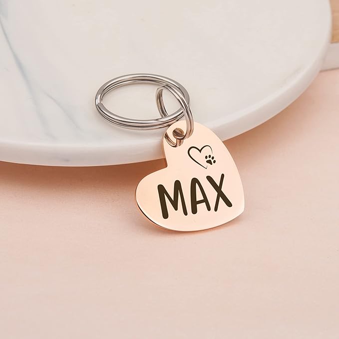 Anavia Small Size Dog Cat ID Tags, Small/XS Personalized Color Plated Stainless Steel Puppy Kitten Name Tags, Customized Engraved Nameplate Pet Collar Tag (Blue, Heart)