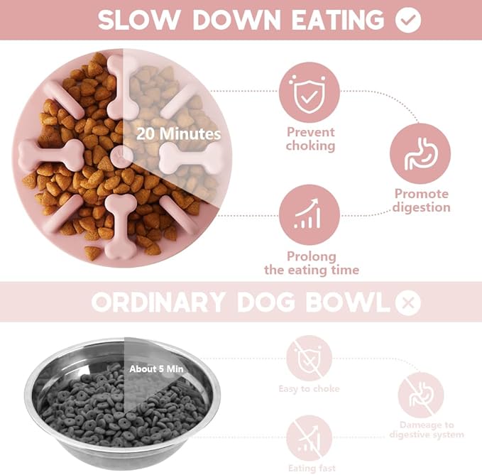 Slow Feeder Dog Bowls Insert, Animire Soft Silicone Anti-Choking Puzzle Anti-Slip Slow Down Eating Feeder Insert, Compatible with Regular Elevated Dog Bowls