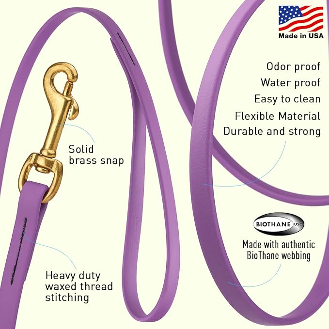 Viper K9 Biothane Working Dog Leash Waterproof Lead for Tracking Training Schutzhund Dog Sport & Search - Odor-Proof Long Line with Solid Brass Snap for Puppy Medium Large 1/2" x 15ft Amethyst Purple