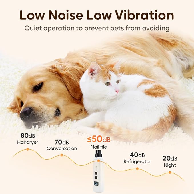 Safe Cut Cat Nail Trimmer, 2025 Upgraded 3 Adjustable 360° Grinding Settings, Low-Vibration Ultra-Quiet Under 40dB, Powerful for All Cats & Dogs, Easy to Clean (Black+6*Heads)