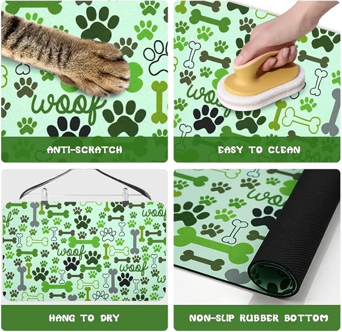 Dog Food Mats for Floors Waterproof, Pet Water Bowl Mats Pet Feeding Absorbent Placemats Green 24 * 32 inch