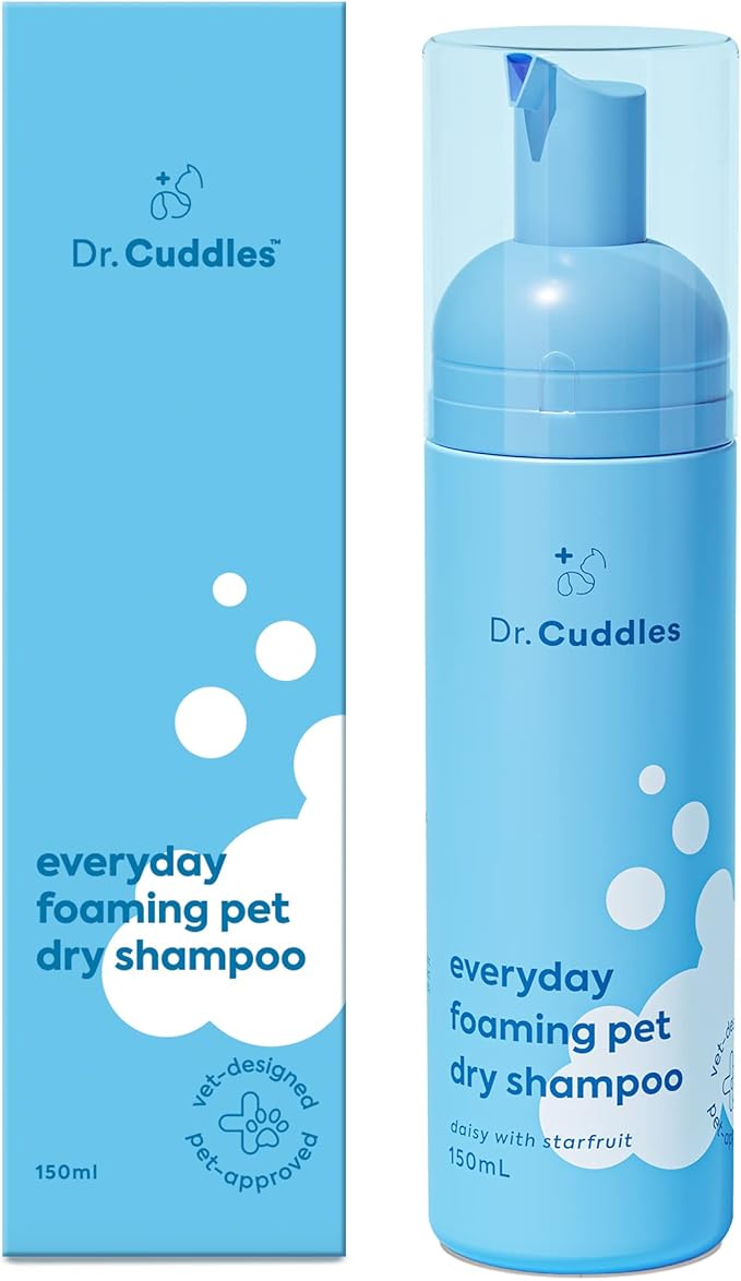 Dr. Cuddles Foaming Dry Shampoo for Dogs & Cats | Vet-Formulated Waterless No Rinse Pet Shampoo | Plant-Based Grooming with Botanicals & Deodorizer | Fresh Daisy Pine Starfruit Scent | 5oz | 1 Pack