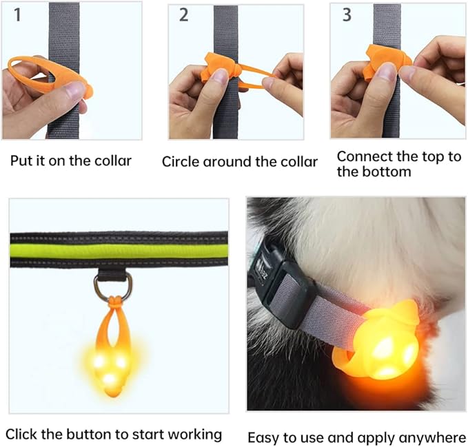 LaRoo LED Dog Collar Lights for Nighttime, Clip On Light up Dog Collar Walking Flashlight (Orange-A)