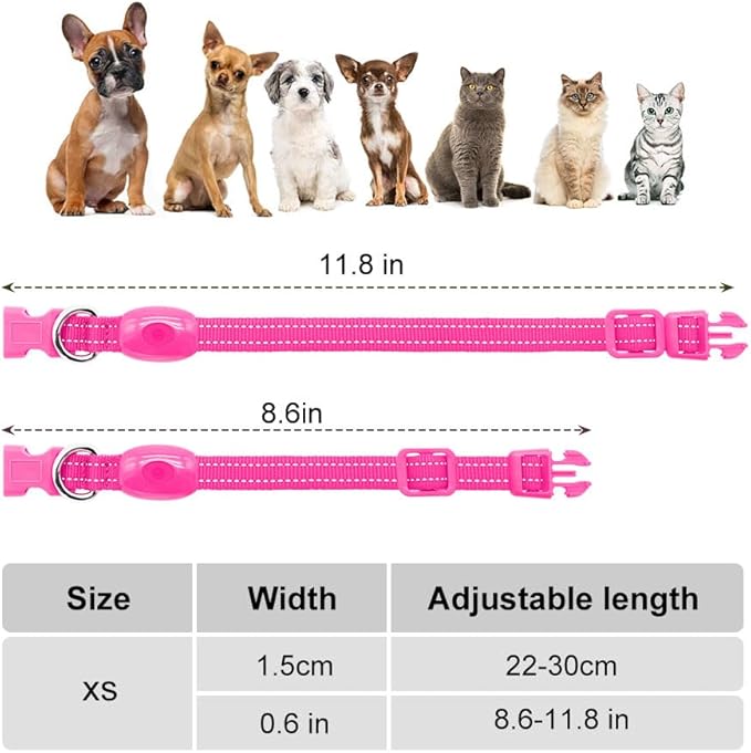 Light Up Dog Collar- Rechargeable Puppy Collars Glow in The Dark LED Dog Collar for Night Walking (X-Small, Pink)