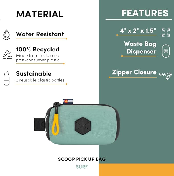 OllyDog Scoop Pick Up | Dog Poop Bag Holder | Lightweight & Water-Resistant Dispenser | Leash Attachment for Hands-Free Carry | Fits Standard Waste Bag Rolls (Surf)