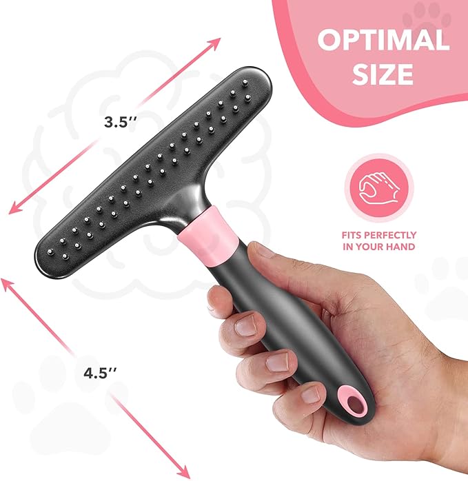 Dog rake deshedding dematting Brush Comb - Undercoat rake for Dogs, Cats, matted, Short,Long Hair Coats - Brush for Shedding, Double Row Stainless Steel pins - Reduce Shedding by 90% (Pink)