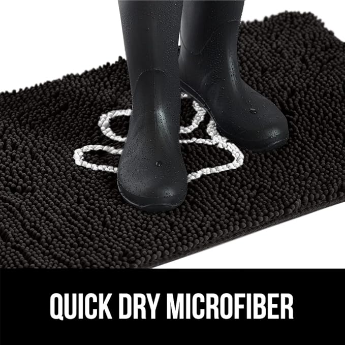 GORILLA GRIP SOAKSTOPPER Dog Door Mat, Machine Washable Rug Absorbent Doormat Captures Moisture Mud Dirt, Quick Dry Soft Chenille Entryway Rugs Indoor Entrance Mats for Dog Paws, 24x17 Black White