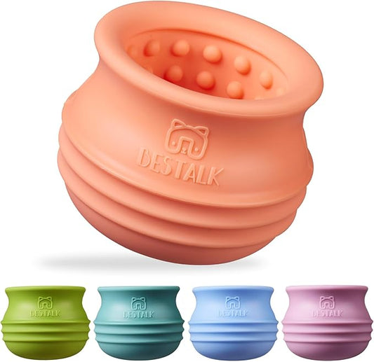 Dog Enrichment Treat Toy, Long-Lasting Wobbly Interactive Freeze Lick Toys for Dogs, Stuffable Puzzle Feeder Toy for Boredom, Silicone Treat Dispensing Chew Toy (Pastel Orange,L)