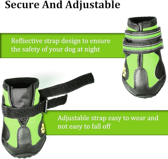 CovertSafe& Dog Boots for Dogs Non-Slip, Waterproof Dog Booties for Outdoor, Dog Shoes for Medium to Large Dogs 4Pcs with Rugged Sole Grey-Green