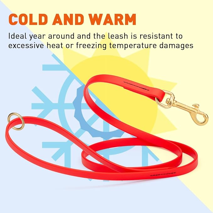 Viper Biothane K9 Working Dog Leash Waterproof Lead for Tracking Training Schutzhund Odor-Proof Long Line with Solid Brass Snap for Puppy Medium and Large Dogs 6ft, Cherry Red