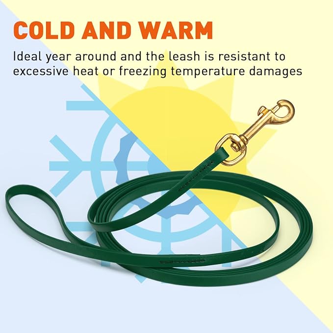 Viper K9 Biothane Working Dog Leash Waterproof Lead for Tracking Training Schutzhund Dog Sport & Search - Odor-Proof Long Line with Solid Brass Snap for Puppy Medium and Large 3/8" x 15ft Hunter Green