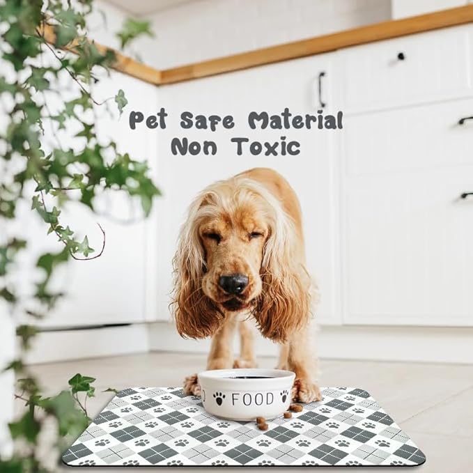 Dog Food Mats for Floors Waterproof, Dog Cat Water Bowl Mats Pet Feeding Absorbent Mat Dog Cat Pet Placemats for Food and Water Paw 17 * 30 inch