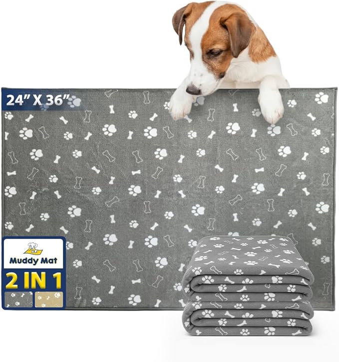 Muddy Mat® Washable Pee Pads for Dogs, Super Absorbent Reusable Puppy Pads–100% Waterproof Pee & Potty Training Pads for Pets, Non-Slip Dog Pads for Crates, Playpens and Floors - 2 Pack, Grey 24"x36"