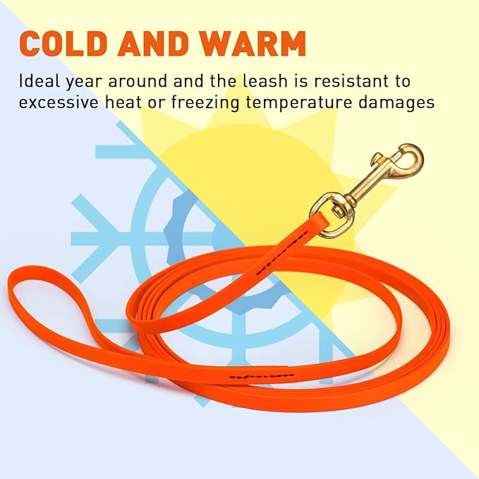 Viper K9 Biothane Working Dog Leash Waterproof Lead for Tracking Training Schutzhund Dog Sport & Search - Odor-Proof Long Line with Solid Brass Snap for Puppy Medium and Large 3/8" x 15ft HunterOrange