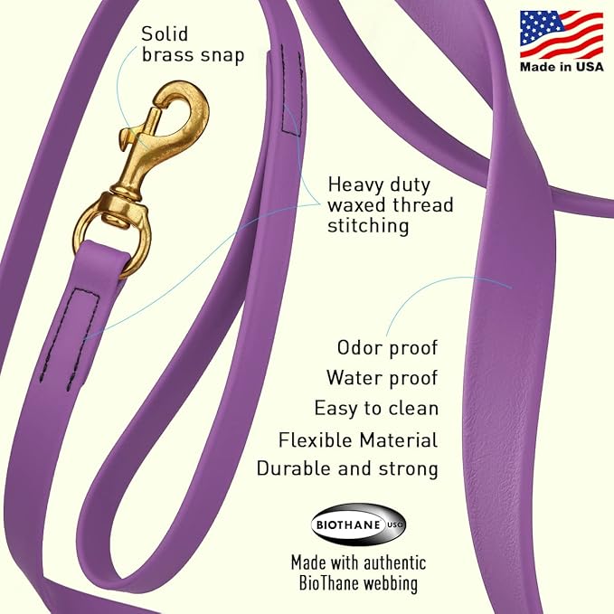 Viper K9 Biothane Working Dog Leash Waterproof Lead for Tracking Training Schutzhund Dog Sport & Search - Odor-Proof Long Line with Solid Brass Snap for Puppy Medium Large 3/4" x 10ft Amethyst Purple